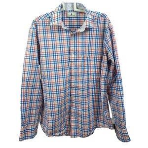 Southern Pines Men’s Blue Orange Plaid Button Down Shirt- Size Large‎